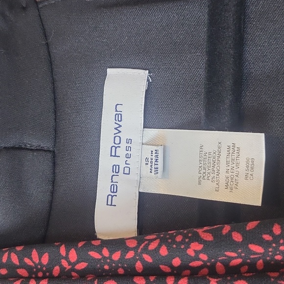 RENA ROWAN Black Red T-Back Cummerbund Ruched Waist Small Print Y2K Dress - Picture 2 of 9